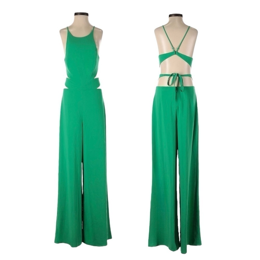 Halston Heritage Jumpsuit 0 Jade Green Wide Leg Cutout Backless Sleeveless NWT